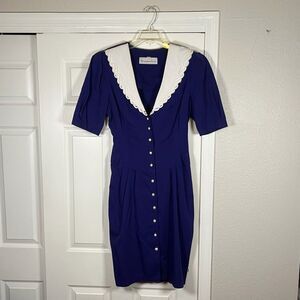 Vintage 1980s BRANDYWINE CREEK Dress L/XL Cottagecore Collar Prairie Button Midi